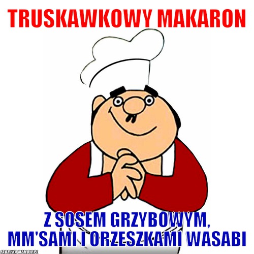 Truskawkowy makaron – Truskawkowy makaron Z sosem grzybowym, mm\'sami i orzeszkami wasabi