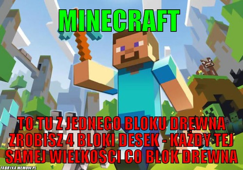Minecraft – minecraft to tu z jednego bloku drewna zrobisz 4 bloki desek - każdy tej samej wielkości co blok drewna