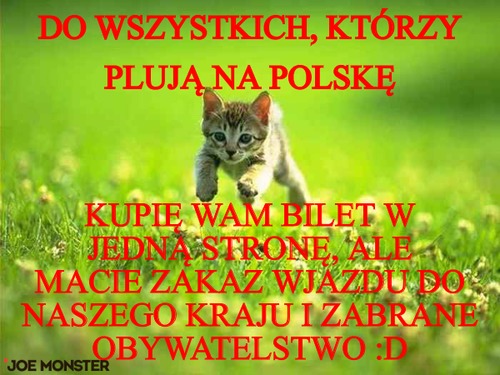 Do wszystkich, którzy plują na Polskę – Do wszystkich, którzy plują na Polskę Kupię wam bilet w jedną stronę, ale macie zakaz wjazdu do naszego kraju i zabrane obywatelstwo :D
